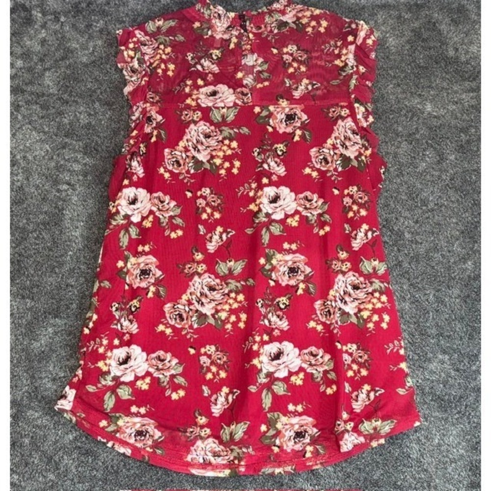 Crave Fame by Almost Famous Womens Floral Ruffle Sleeveless Blouse Red M - Picture 4 of 5